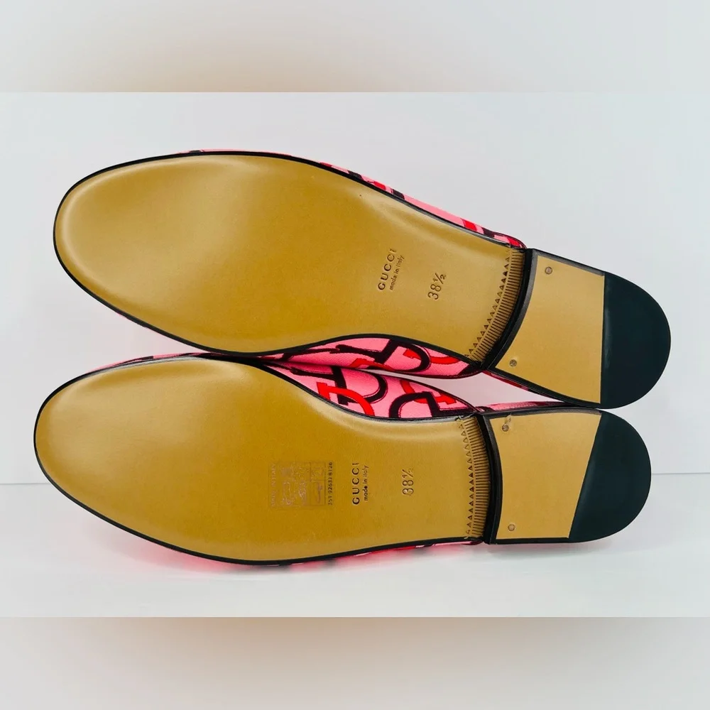 Gucci Princetown Horsebit Logo Print Pink Fabric Flat Loafer Mules Size EU 38.5 - Picture 8 of 12
